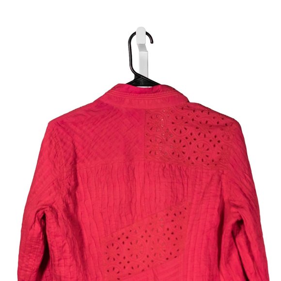 Chico's Women's Jacket Pink Embroidered Open Front Textured Eyelet Lined 0 S/4 - Picture 6 of 9